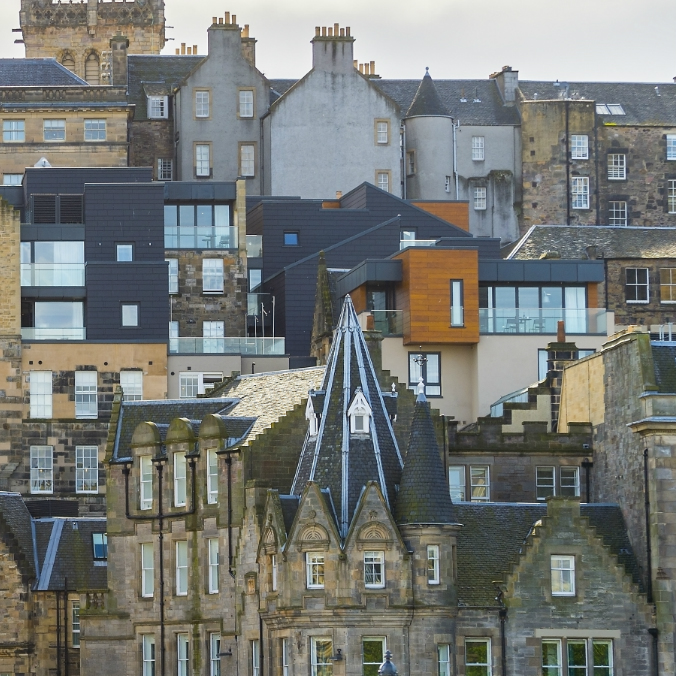 HALF Scene of buildings in Edinburgh Scotland shutterstock_528339979