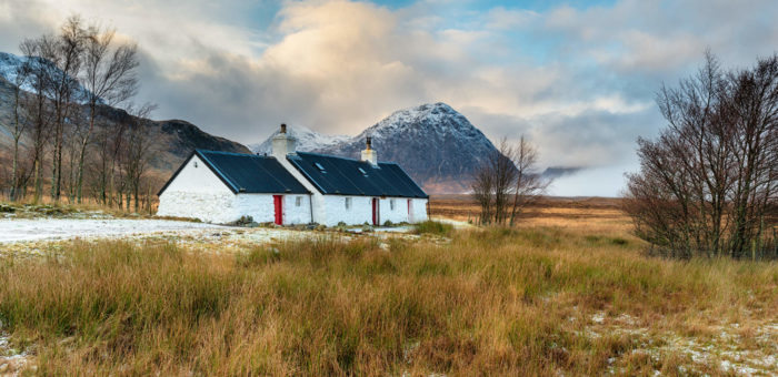 HEADER A panoramic view of Blackrock cottage at Glencoe in the Highlands of Scotland shutterstock_1249185757 | Garrington Property Finders Scotland cheap property Scotland