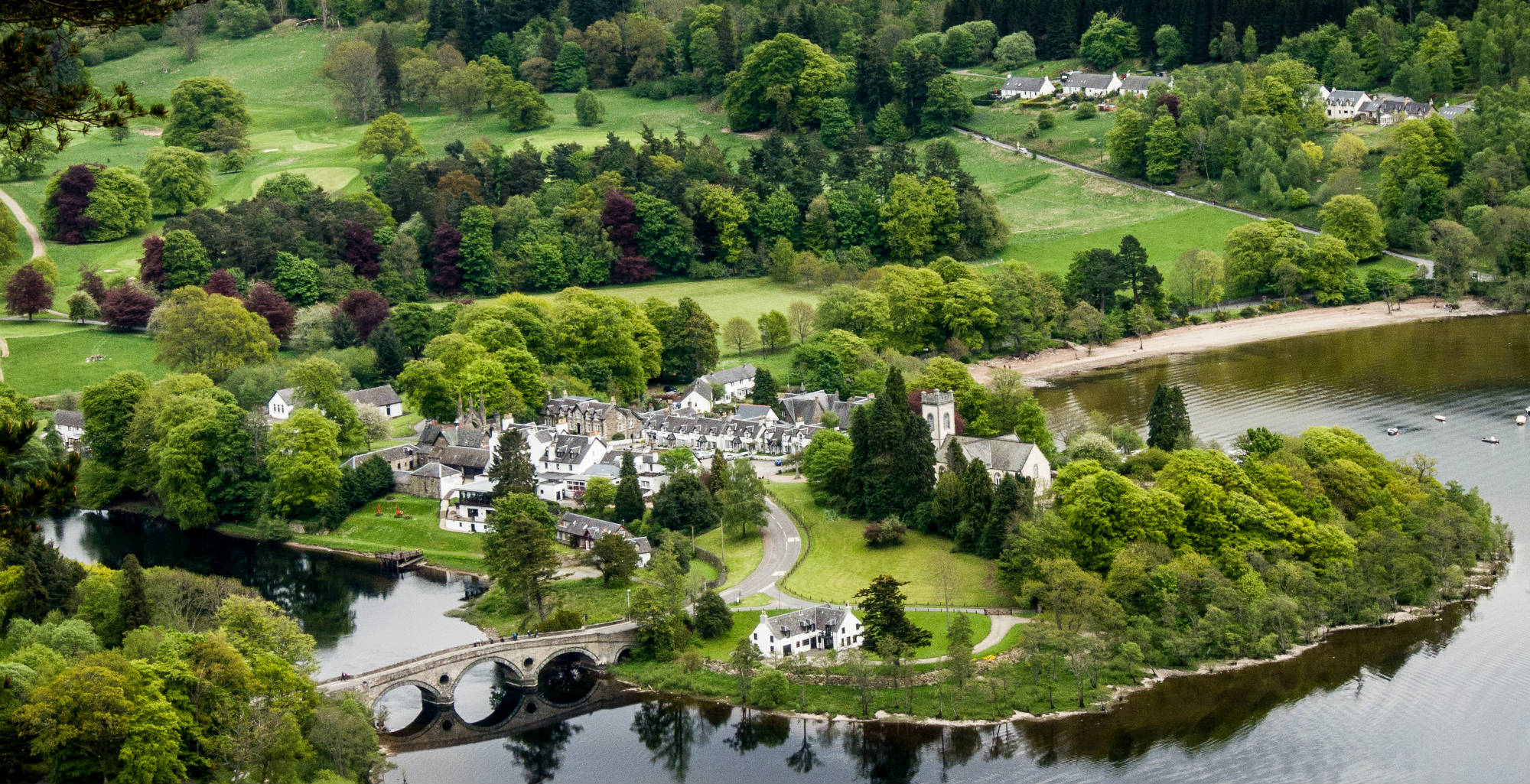 HEADER Aerial view of the village of Kenmore Loch Tay Scotland shutterstock_186533966